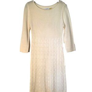 Calvin Klein Cable Knit Sweater Dress Long Sleeve Ivory Cream Medium New